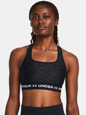 Women's Armour® Mid Crossback Printed Sports Bra Black / Anthracite / White XL