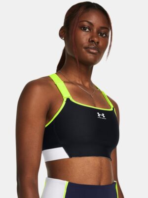 Women's HeatGear® Armour High Pocket Sports Bra Black / High Vis Yellow / White L