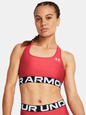 Women's HeatGear® Armour Mid Branded Sports Bra Red Solstice / White M