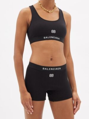 Balenciaga - Logo-embroidered Cotton-blend Sports Bra - Womens - Black