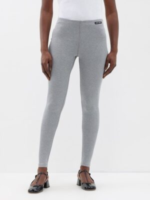 Miu Miu - Logo Patch Silk-jersey Leggings - Womens - Grey