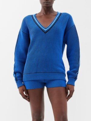 The Upside - Nirvana Louie Organic-cotton V-neck Sweater - Womens - Blue