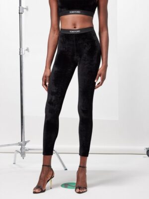 Tom Ford - Logo-jacquard Velvet Leggings - Womens - Black