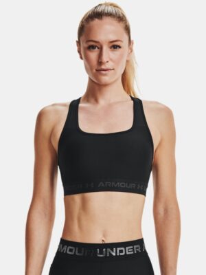 Women's Armour® Mid Crossback Sports Bra Black / Black / Jet Gray L