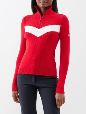 Fusalp - Andromede Half-zip Chevron Knit Sweater - Womens - Red White - M