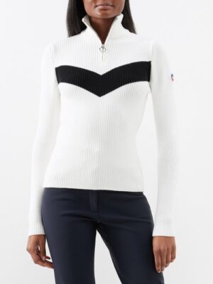 Fusalp - Andromede Half-zip Chevron Knit Sweater - Womens - White Black - S