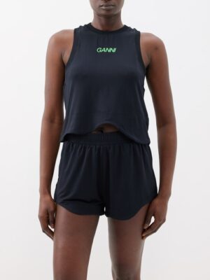 Ganni - Logo-print Recycled-mesh Tank Top - Womens - Black
