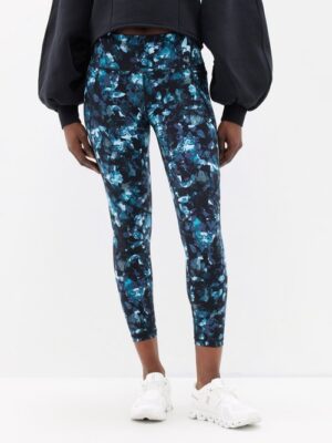 Sweaty Betty - Power 7/8 Abstract-print Jersey Leggings - Womens - Black Blue - S